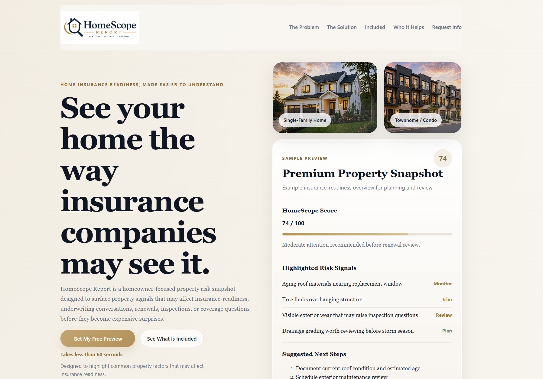 HomeScope Report landing page screenshot
